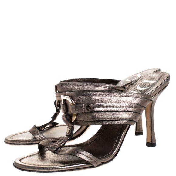 Dior Metallic Leather T Strap Slide Sandals Size 37 - Picture 4 of 4